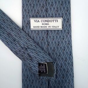Via Condotti Roma 100% Silk Hand Made in Italy Blueish Gray Pattern Men's Tie